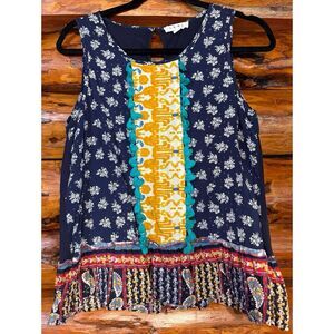 THML Sleeveless Paisley Print Boho Blouse Size Small